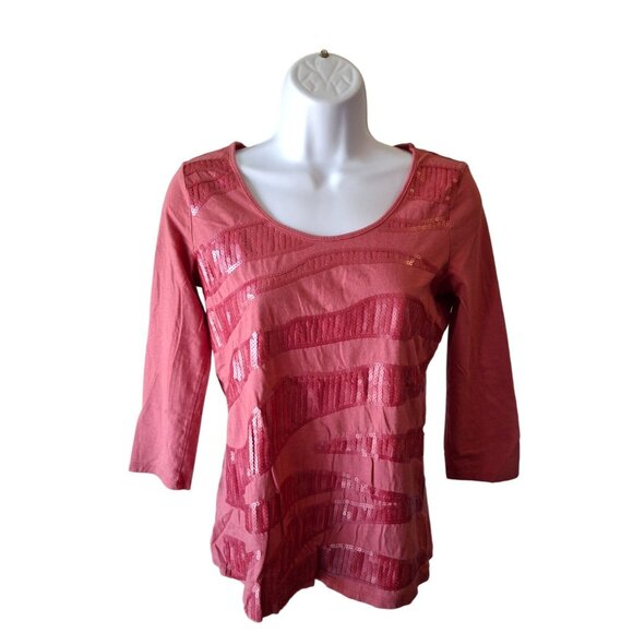Dana Buchman Womens Sequined  Top Small Pink 3/4 Sleeve Normcore Classiccore - Picture 1 of 5